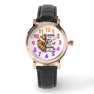 Schöne Sonnenblumen und Inspirierend Zitat massges Armbanduhr