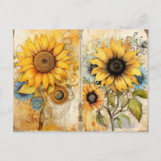 Schöne Sonnenblumen. Vintage. Feiertagspostkarte