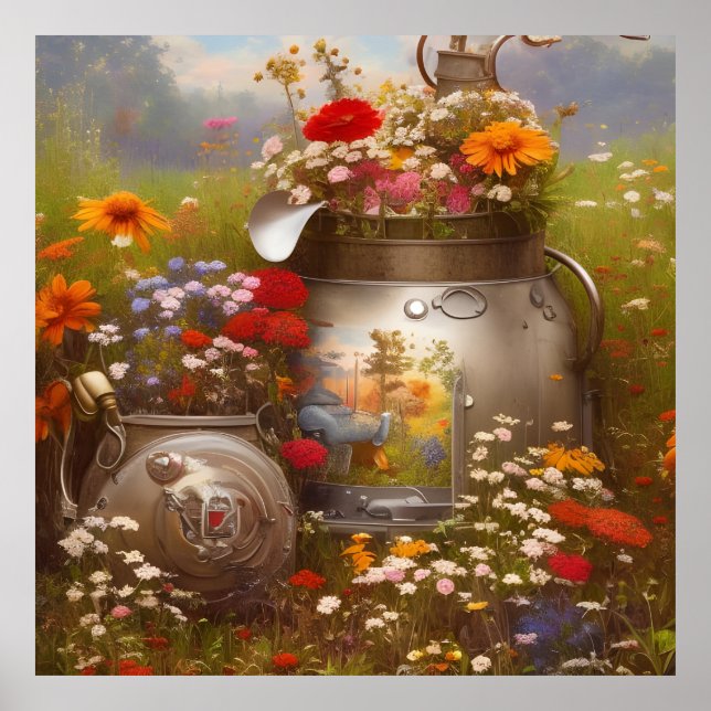 Schöne Sonnenblumen Wildblumen rot-blau Poster (Vorne)