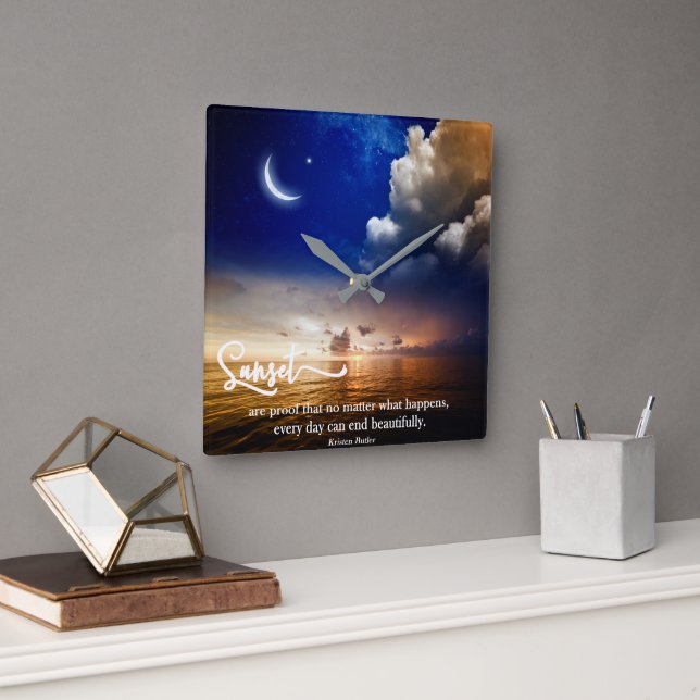 Schöne Sonnendecke mit Zitat Quadratische Wanduhr (Büro)