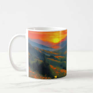 Schöne Sonnenuntergang Aussicht Girl Landschaft Kaffeetasse