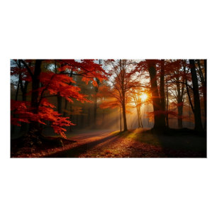 Schöne Sonnenuntergang Herbstwald Landschaft Poster