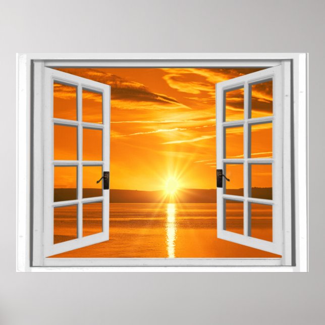 Schöne Sonnenuntergang-Imitate Fensteransicht Poster (Vorne)