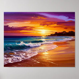 Schöne Sonnenuntergangs-Ozean-Strandspaziergang-Me Poster