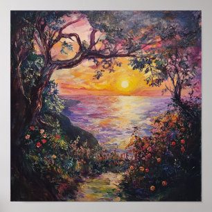 Schöne Sonnenuntergangslandschaft Kunst-Hausumbau Poster