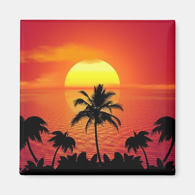 Schöne Sonnenuntergangsszene Palmen Bäume hell Coo Magnet (Vorne)