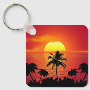 Schöne Sonnenuntergangsszene Palmen Bäume hell Coo Schlüsselanhänger