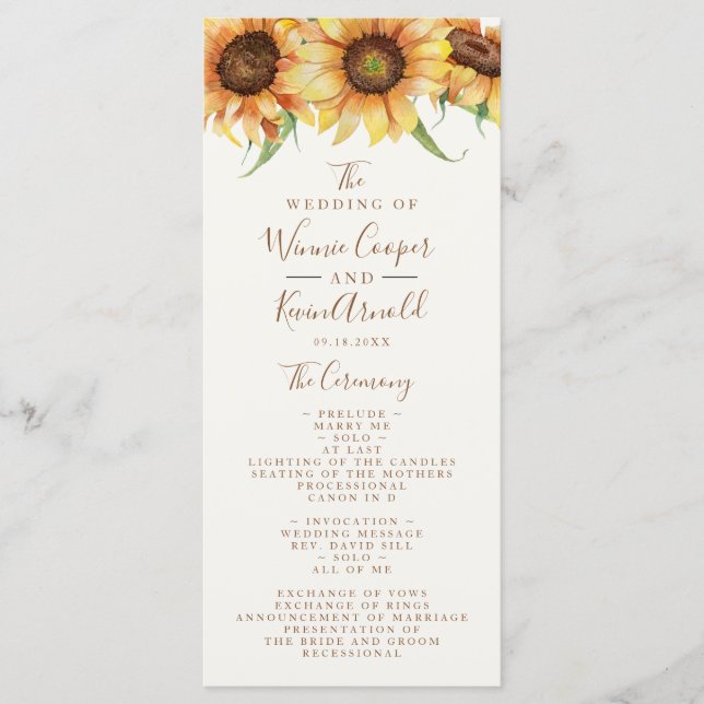 Schöne, sonnige Hochzeit Programm (Vorderseite)