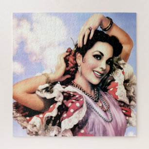 Schöne spanische Flamenco-Tänzerin in roten Punkte