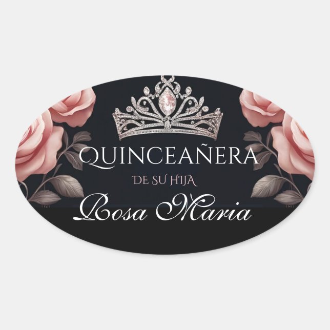 Schöne Spanische Rose Quinceñera Ovaler Aufkleber (Vorderseite)