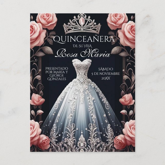 Schöne Spanische Rose Quinceñera Postkarte (Vorderseite)