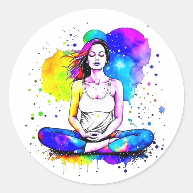 Schöne spirituelle Kunst Lady Meditation Runder Aufkleber (Vorderseite)