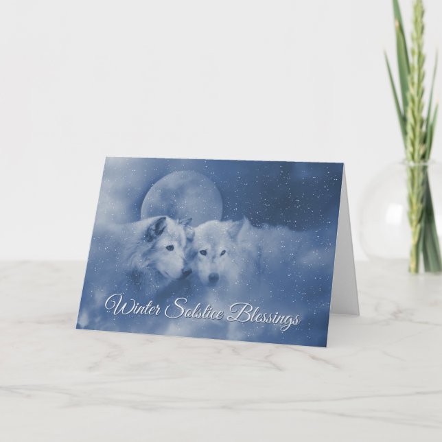 Schöne Spirituelle Wölfe Wintersolstice Karte (Vorderseite)