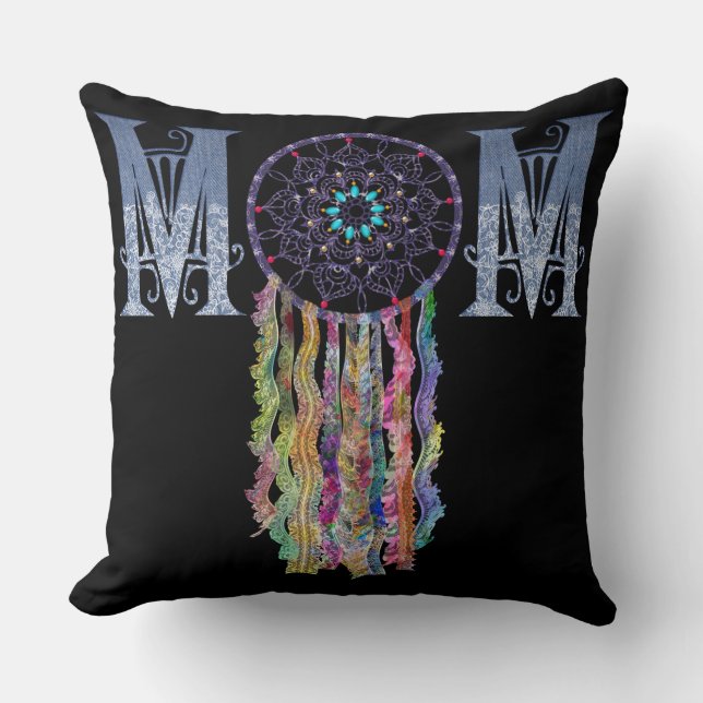 Schöne Spitze und bemalt Denim MAMA Dreamcatcher Kissen (Vorderseite)