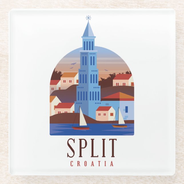 Schöne Split Kroatien Dalmatien Vintag Glasuntersetzer (Vorderseite)