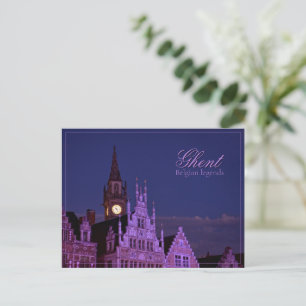 Schöne Stadt Gent bei Nacht Postkarte