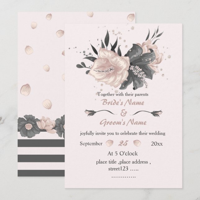 schöne staubige, dunkelgraue Blume Hochzeit Einladung (Vorne/Hinten)