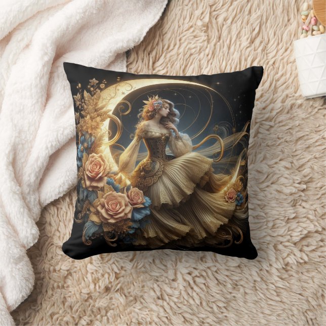 Schöne Steampunk-Frau auf dem Mond Kissen (Decke)