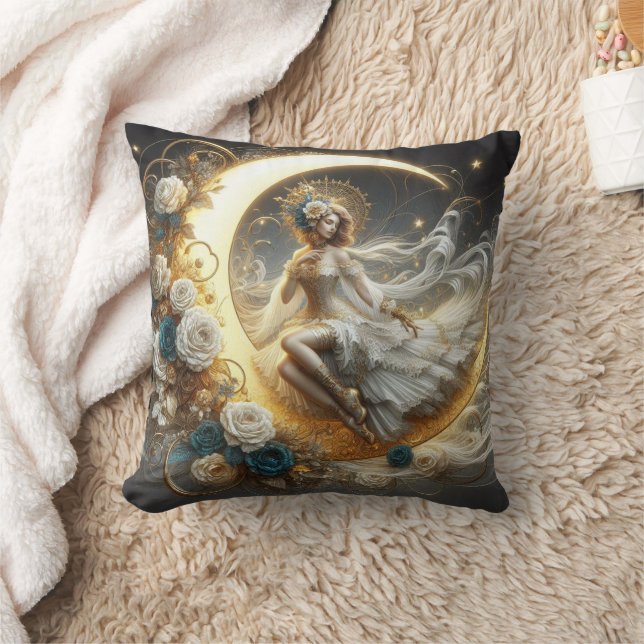 Schöne Steampunk-Frau auf dem Mond Kissen (Decke)