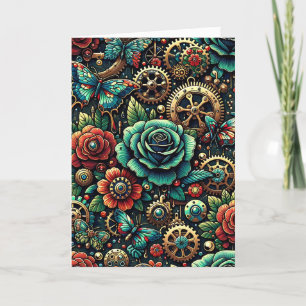 Schöne Steampunk Gears und Rose Leere Karte