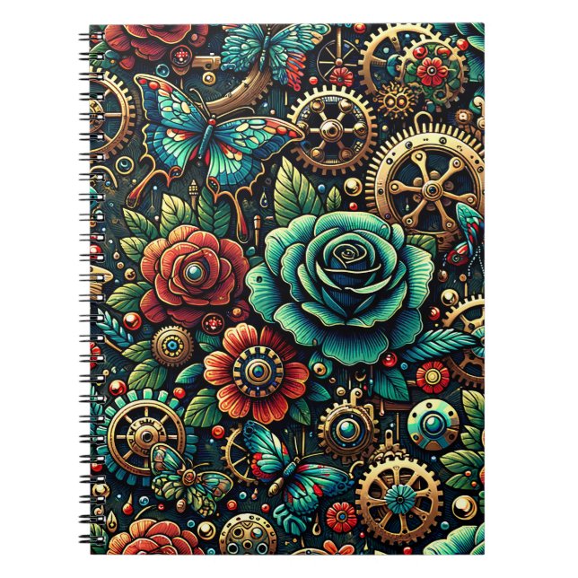 Schöne Steampunk Gears und Rose Notizblock (Vorderseite)