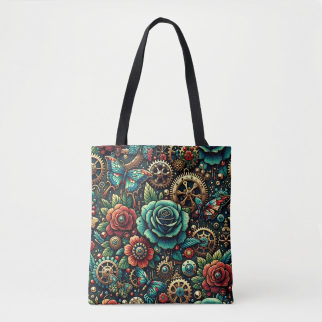 Schöne Steampunk Gears und Rose Tasche (Vorderseite)
