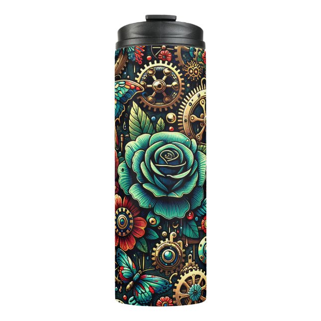 Schöne Steampunk Gears und Rose Thermosbecher (Vorderseite)