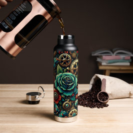 Schöne Steampunk Gears und Rose Trinkflasche