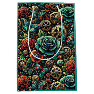 Schöne Steampunk-Themen-Zahnräder und Rosen Mittlere Geschenktüte