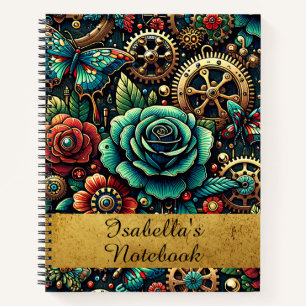 Schöne Steampunk-Themen-Zahnräder und Rosen Notizbuch