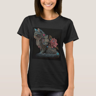 Schöne Steampunkatze mit rosa Blume T-Shirt
