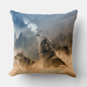 Schöne Sterne Foggy Cold Night Wolfs Howl Kissen