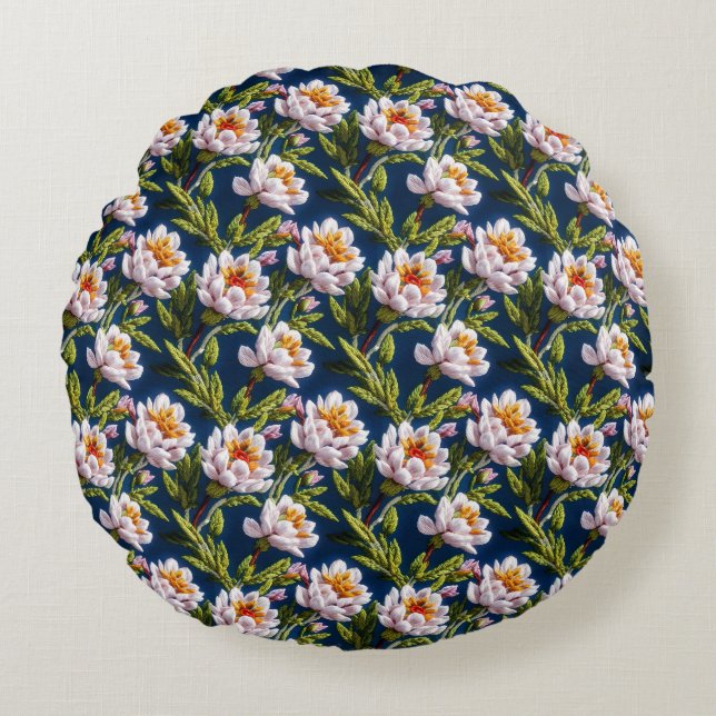 Schöne Stickereien Blume Rundes Kissen (Vorderseite)