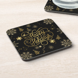 Schöne stilvolle Golden und Black Happy Ferien Getränkeuntersetzer