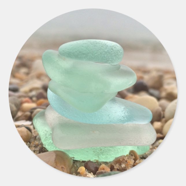Schöne Strandaufkleber aus Aquamarinem Meeresglas Runder Aufkleber (Vorderseite)