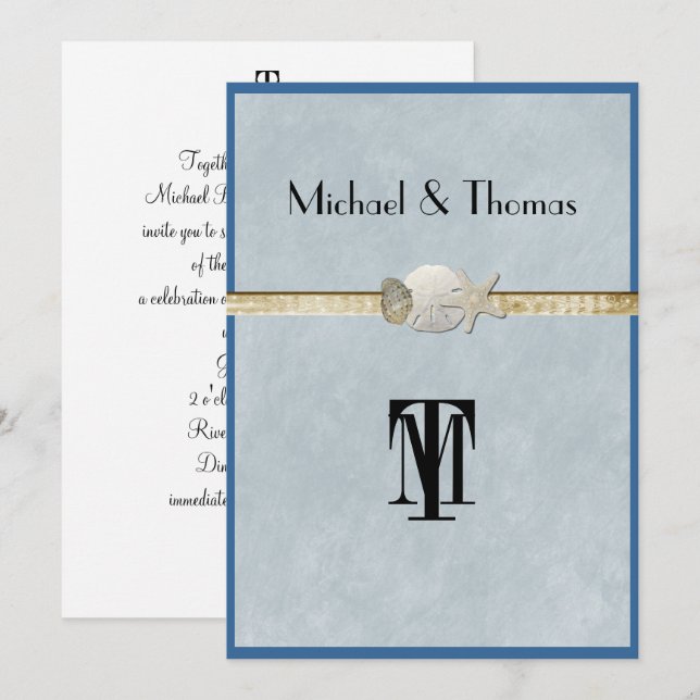 Schöne, Strandhochzeit, Starfish, Gold Einladung (Vorne/Hinten)