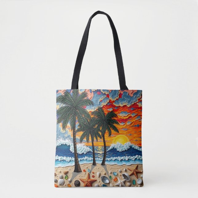 Schöne Strandszene mit Palmen   Tasche (Vorderseite)