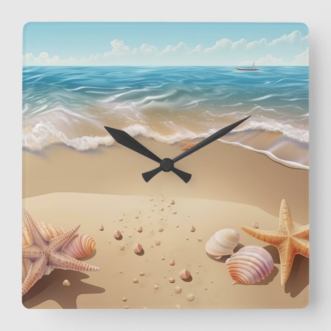Schöne Stranduhr Quadratische Wanduhr (Vorderseite)