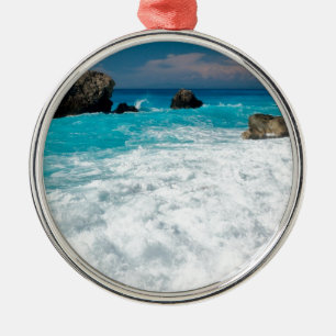 Schöne Strandwasser-Surf-Aloha Hawaiianische Hochz Silbernes Ornament