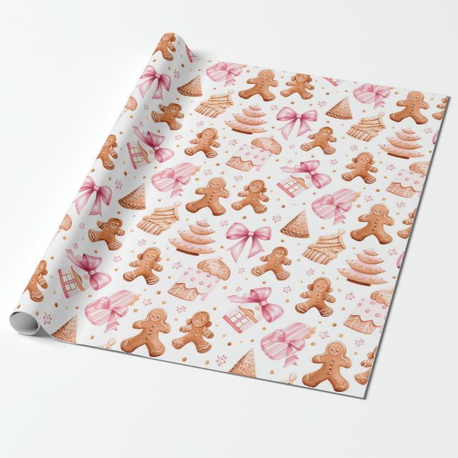 Schöne Strawberry Gingerbrot Weihnachten Geschenkpapier (Ungerollt)
