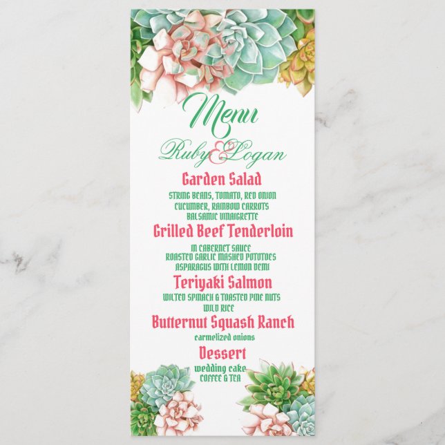 Schöne Succults Wedding Menu Card Menükarte (Vorderseite)