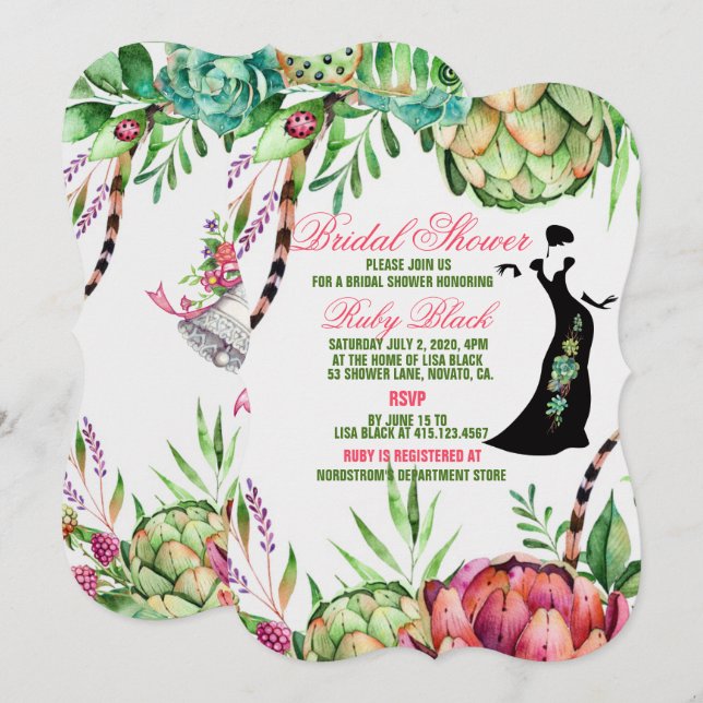 Schöne Sukkuline Hochzeitkarte für Brautparty Einladung (Vorne/Hinten)