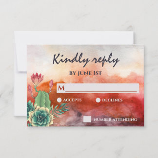 Schöne Sukkuline Sonnenuntergang Burnt Orange Wedd RSVP Karte