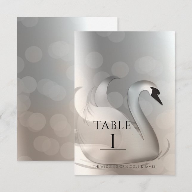 Schöne Swan Elegante Wedding Tischnummer Card (Vorne/Hinten)