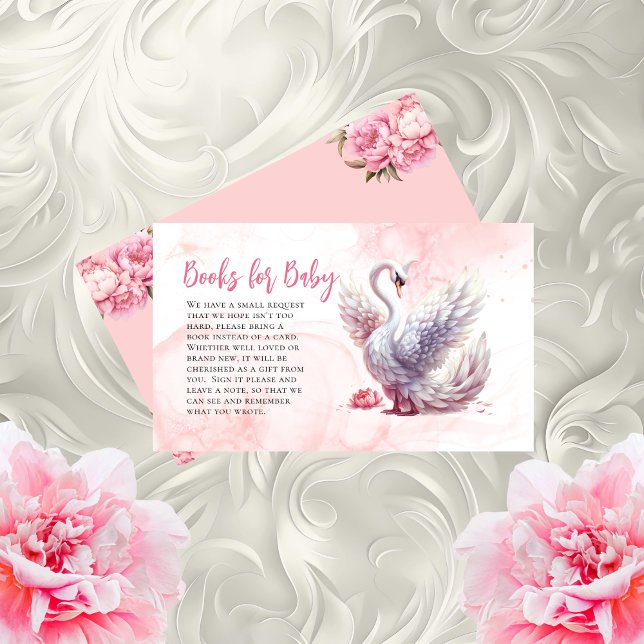Schöne Swan Floral Baby Duschbücher für Baby Begleitkarte (Beautiful Swan Floral Baby Shower "Books for Baby" Enclosure Card Insert)