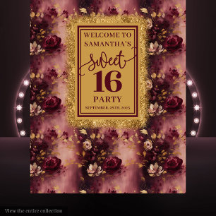 Schöne Sweet 16 Blush Burgundy Gold Hintergrund Wandteppich