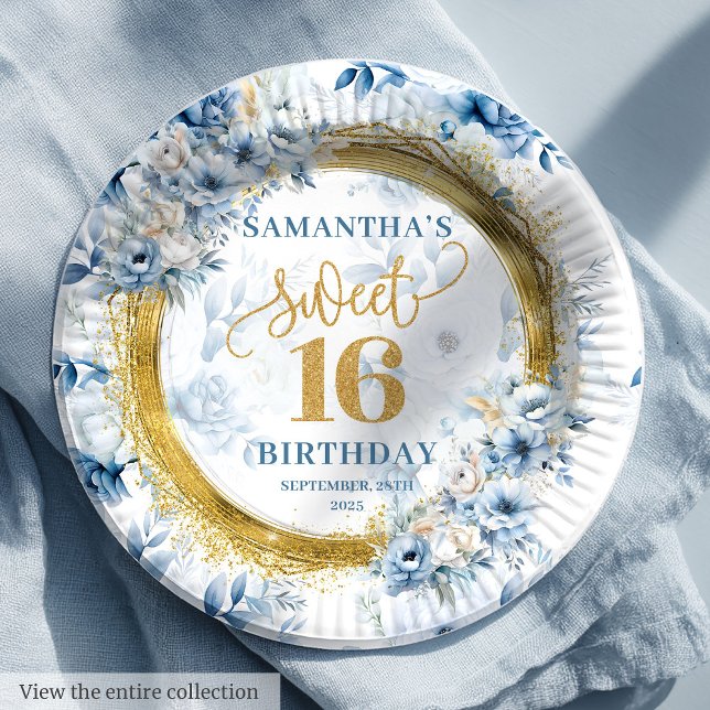 Schöne Sweet 16 Dusty Blue Gold Glitzer Teller (Beautiful Sweet 16 Dusty Blue Gold Glitter Plates

)