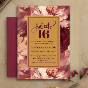 Schöne Sweet Sixteen Burgunder-Rosa Boho-Einladung Einladung