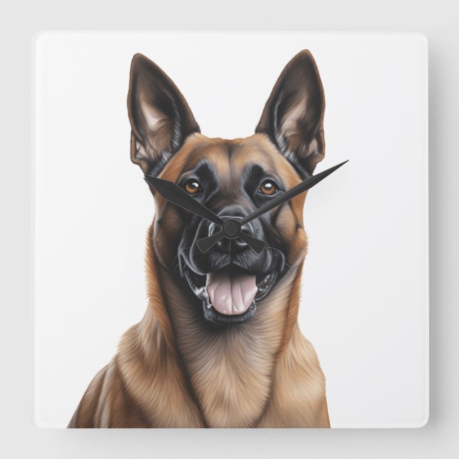 SCHÖNE TAN & SCHWARZ BELGIEN MALINOIS HUND QUADRATISCHE WANDUHR (Vorderseite)