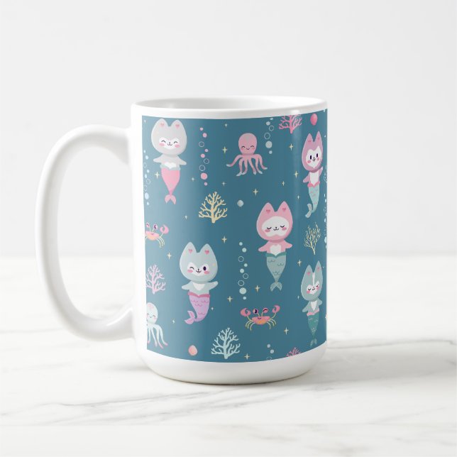 Schöne Tasse mit niedlichen Meerjungfrauen. (Links)